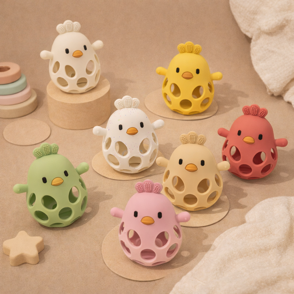 Anneau de dentition bébé en silicone forme poussin