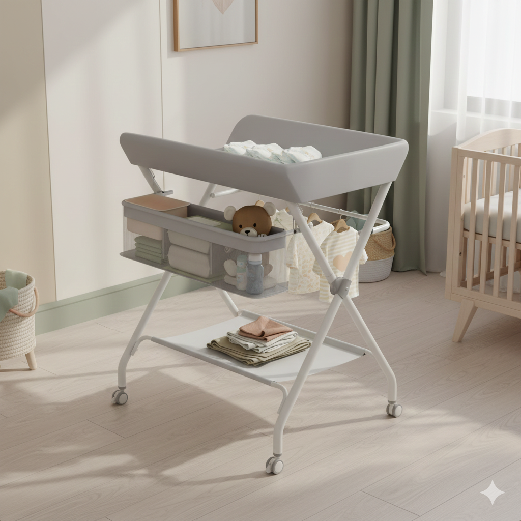 Table à langer bébé pliable en structure métallique