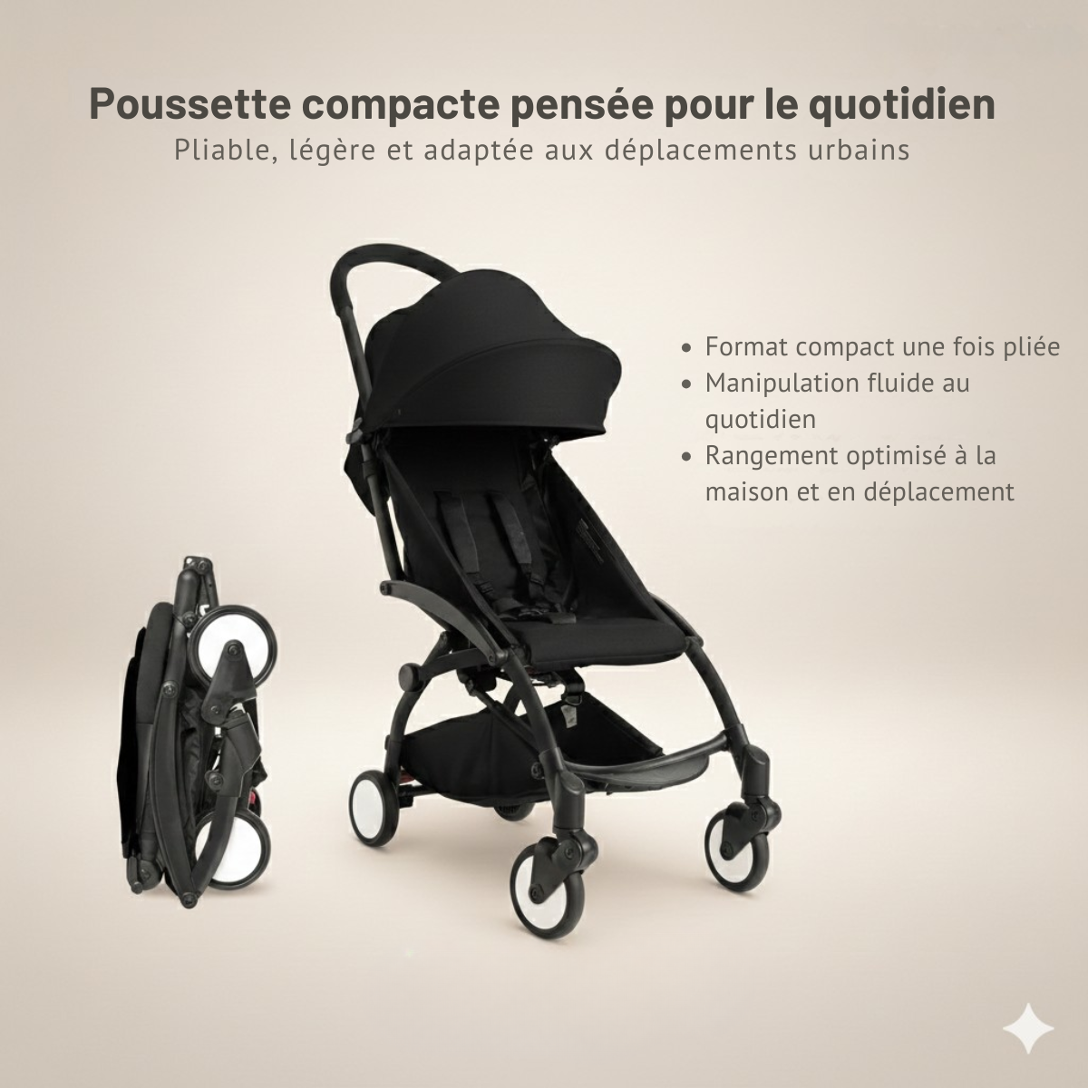 Poussette bébé compacte pliable
