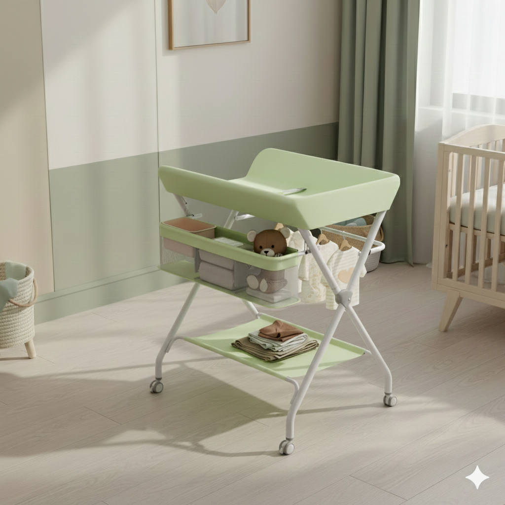 Table à langer bébé pliable en structure métallique