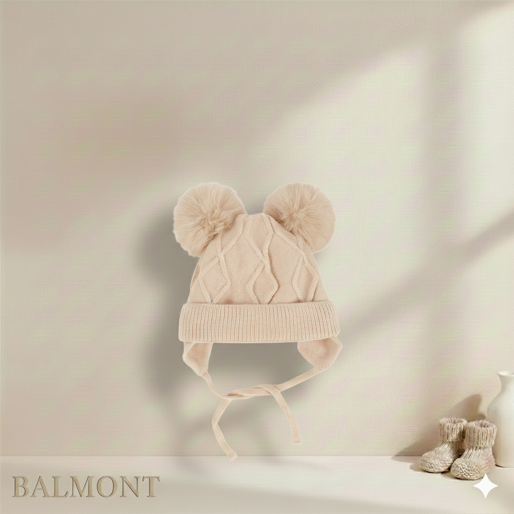 Bonnet bébé tricot à pompons chaud et confortable