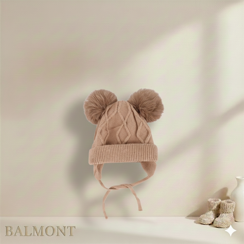 Bonnet bébé en tricot à pompons