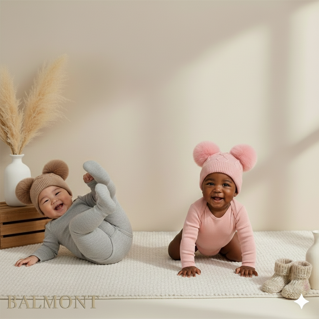 Bonnet bébé tricot à pompons chaud et confortable