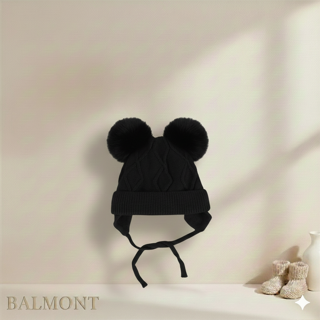Bonnet bébé tricot à pompons chaud et confortable