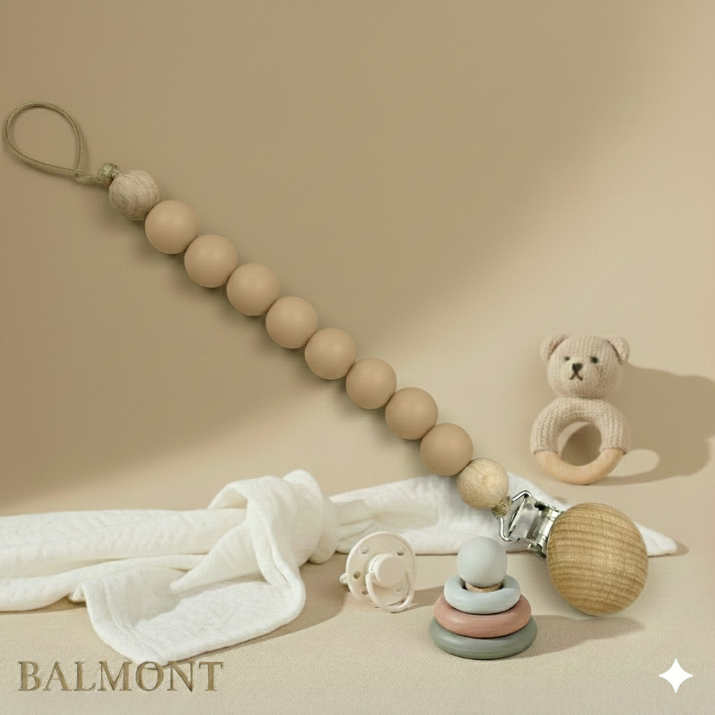 Attache-tétine bébé en bois et silicone