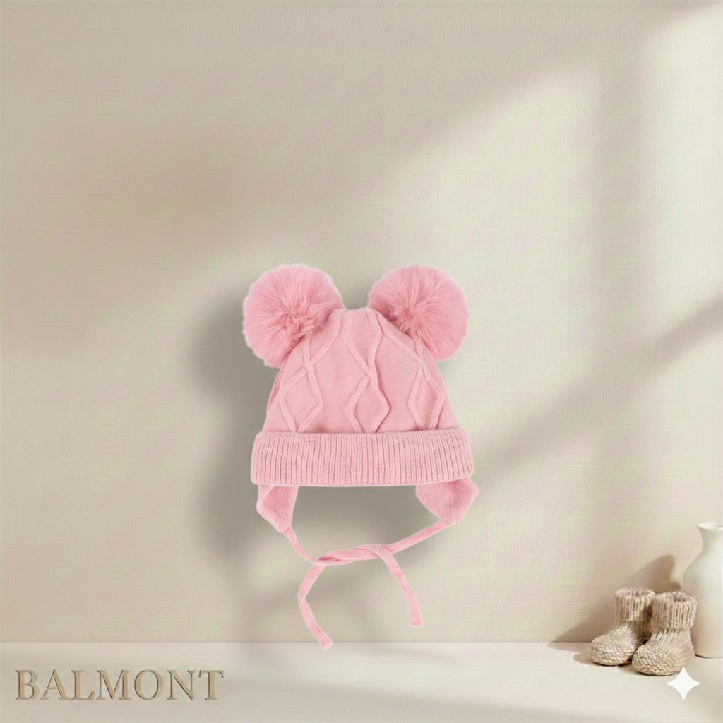 Bonnet bébé en tricot à pompons